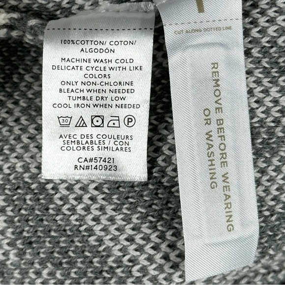 NWT LOFT Cropped Leopard Animal Knit V-Neck Cotton Gray Cream Button Cardigan XL - Picture 8 of 9